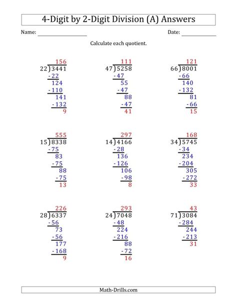 long division questions and answers.